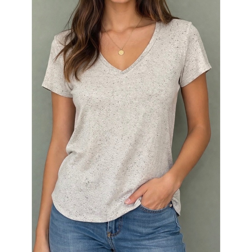 NWT A Pea in the Pod Grey Nursing T-Shirt Womens Small V-Neck Side Zips Speckled